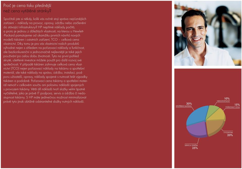 HP nepřímé náklady počítá, a proto je jednou z důležitých vlastností, na kterou u Hewlett- -Packard pamatujeme od okamžiku prvních návrhů nových modelů tiskáren i ostatních zařízení, TCO celková cena