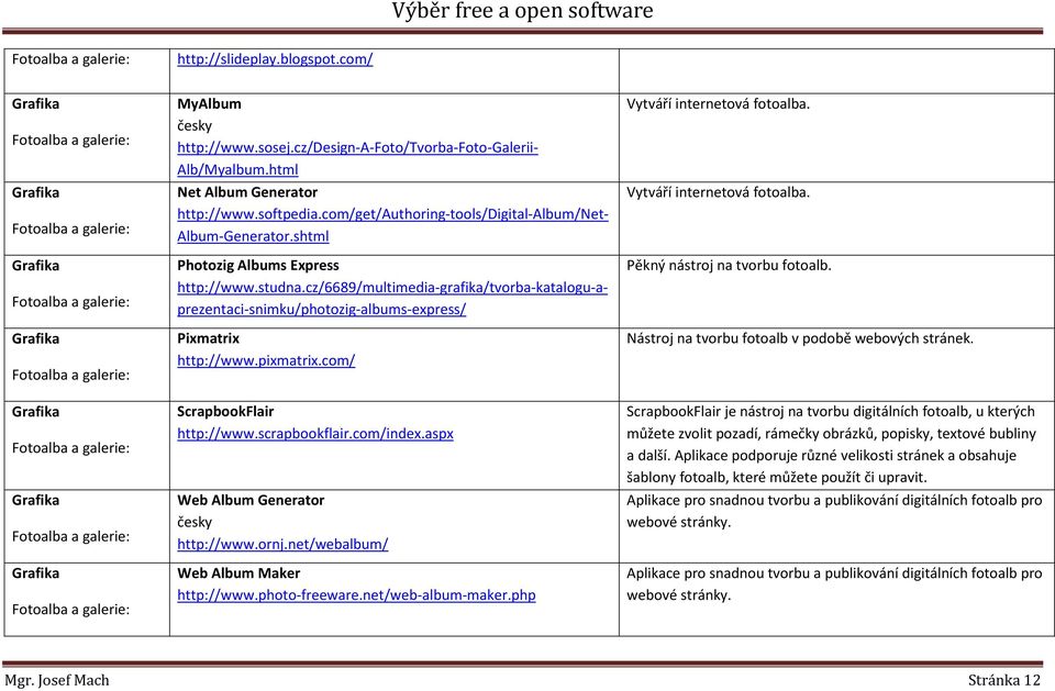 cz/design-a-foto/tvorba-foto-galerii- Alb/Myalbum.html Net Album Generator http://www.softpedia.com/get/authoring-tools/digital-album/net- Album-Generator.shtml Photozig Albums Express http://www.