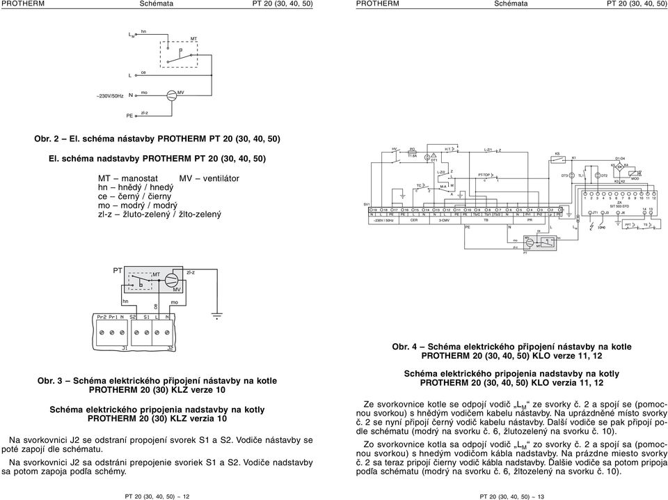 4 Schéma elektrického připojení nástavby na kotle PROTHERM 20 (30, 40, 50) KLO verze 11, 12 Obr.