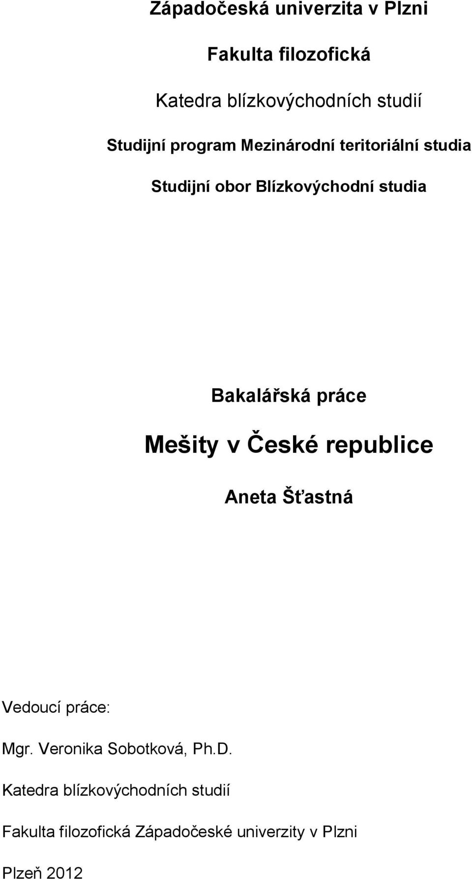 Bakalářská práce Mešity v České republice Aneta Šťastná Vedoucí práce: Mgr.