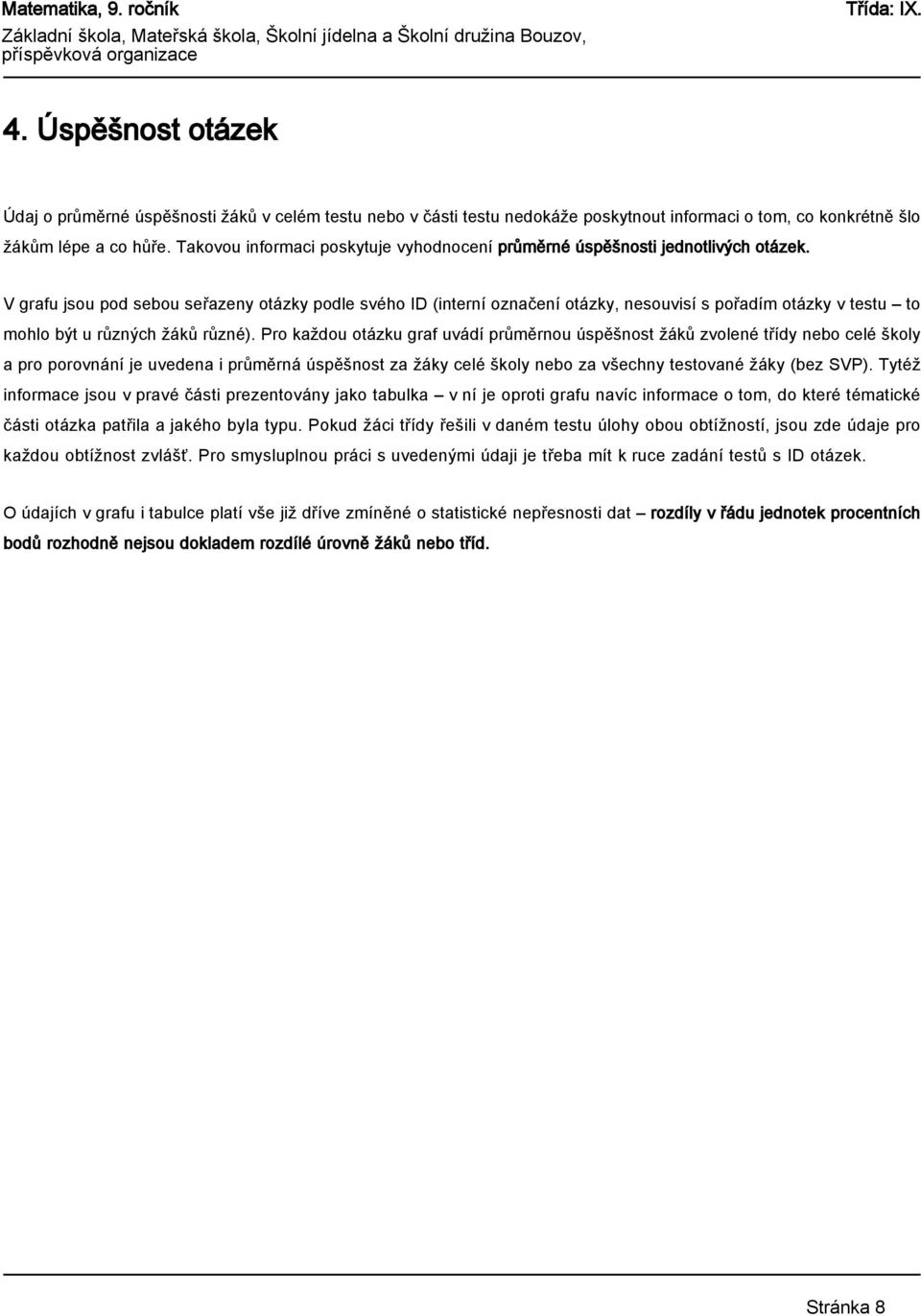 V grafu jsou pod sebou seřazeny otázky podle svého ID (interní označení otázky, nesouvisí s pořadím otázky v testu to mohlo být u různých žáků různé).