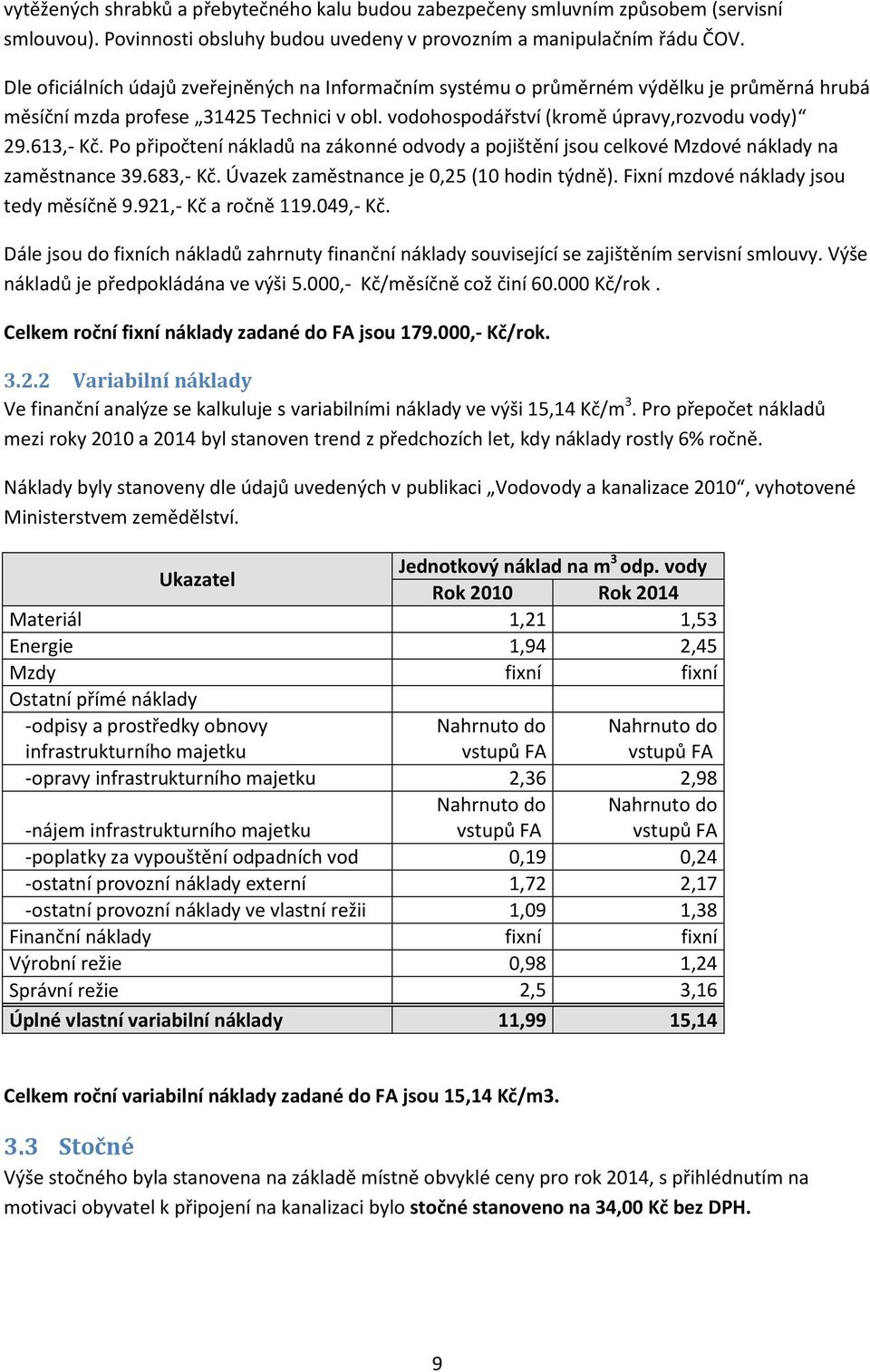 Po připočtení nákladů na zákonné odvody a pojištění jsou celkové Mzdové náklady na zaměstnance 39.683,- Kč. Úvazek zaměstnance je 0,25 (10 hodin týdně). Fixní mzdové náklady jsou tedy měsíčně 9.