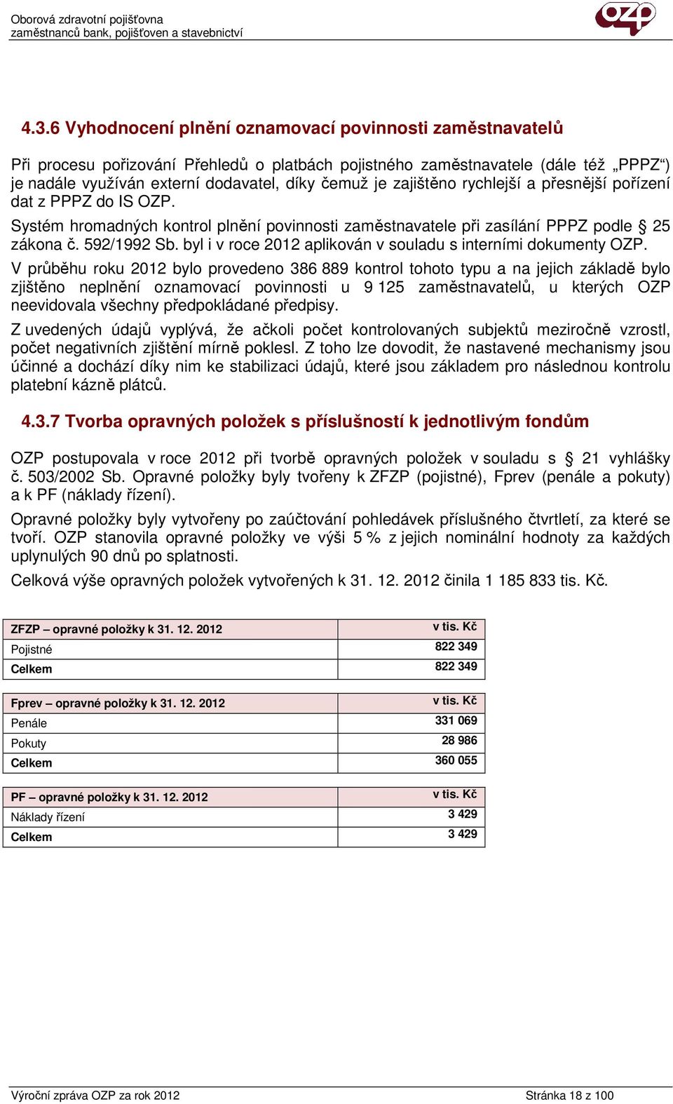 byl i v roce 2012 aplikován v souladu s interními dokumenty OZP.