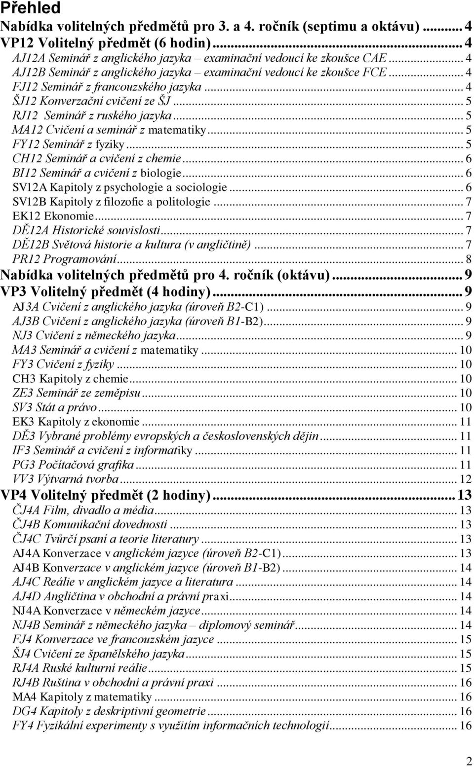 .. 5 MA12 Cvičení a seminář z matematiky... 5 FY12 Seminář z fyziky... 5 CH12 Seminář a cvičení z chemie... 6 BI12 Seminář a cvičení z biologie... 6 SV12A Kapitoly z psychologie a sociologie.