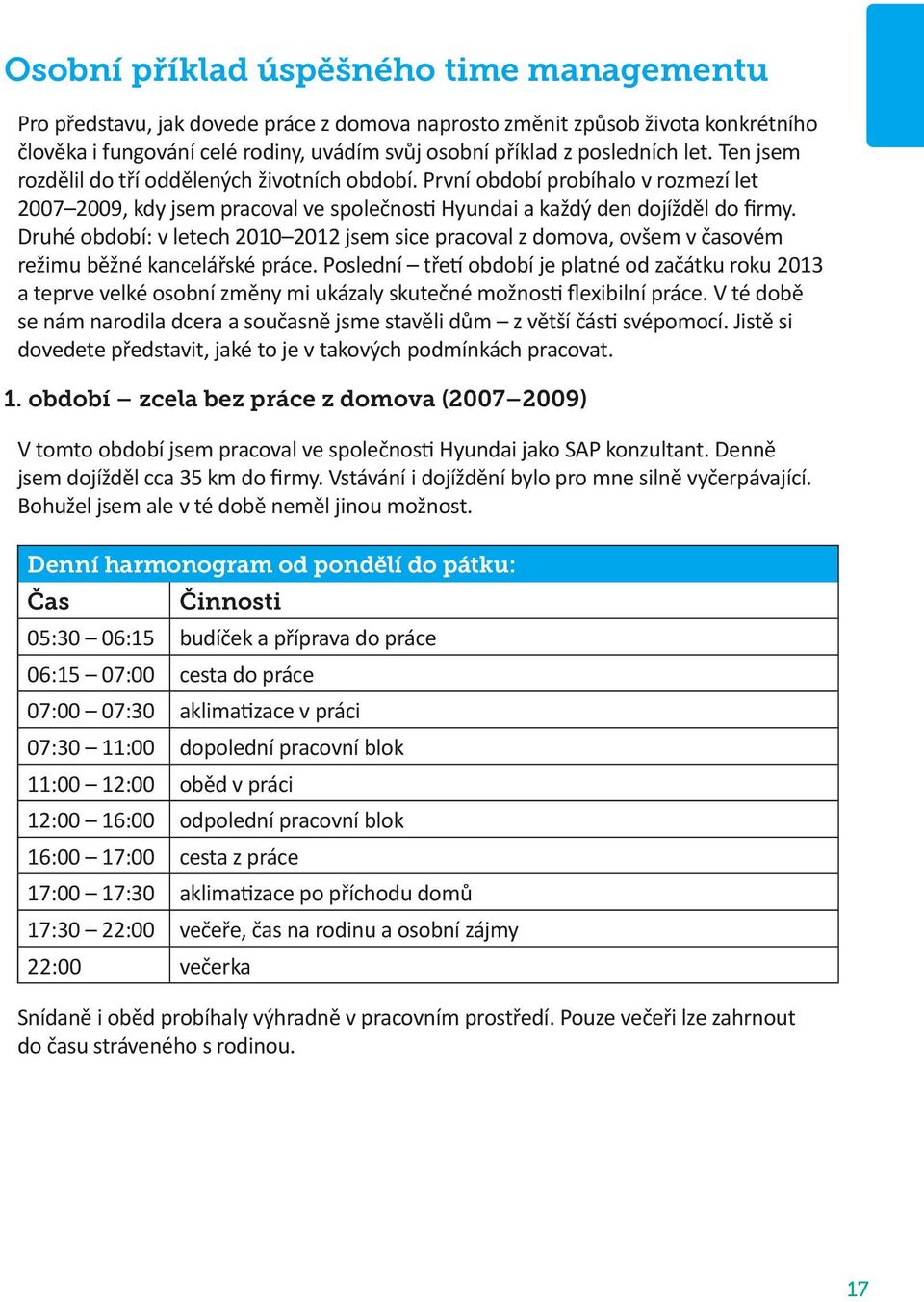 Druhé období: v letech 2010 2012 jsem sice pracoval z domova, ovšem v časovém režimu běžné kancelářské práce.