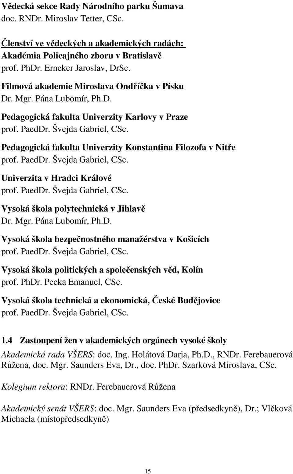 Pedagogická fakulta Univerzity Konstantina Filozofa v Nitře prof. PaedDr. Švejda Gabriel, CSc. Univerzita v Hradci Králové prof. PaedDr. Švejda Gabriel, CSc. Vysoká škola polytechnická v Jihlavě Dr.