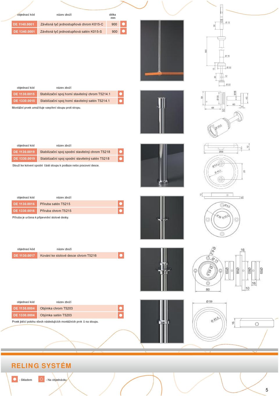 0019 Stabilizační spoj spodní stavitelný chrom T5218 Stabilizační spoj spodní stavitelný satén T5218 Slouží ke kotvení spodní části sloupu k podlaze nebo pracovní desce. DE 1130.0016 DE 1330.