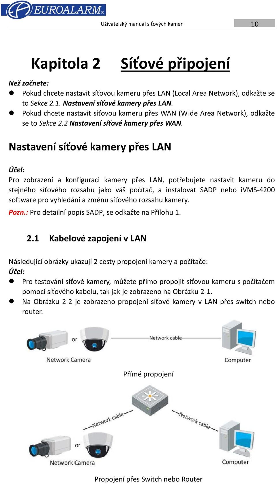 Nastavení síťové kamery přes LAN Účel: Pro zobrazení a konfiguraci kamery přes LAN, potřebujete nastavit kameru do stejného síťového rozsahu jako váš počítač, a instalovat SADP nebo ivms-4200