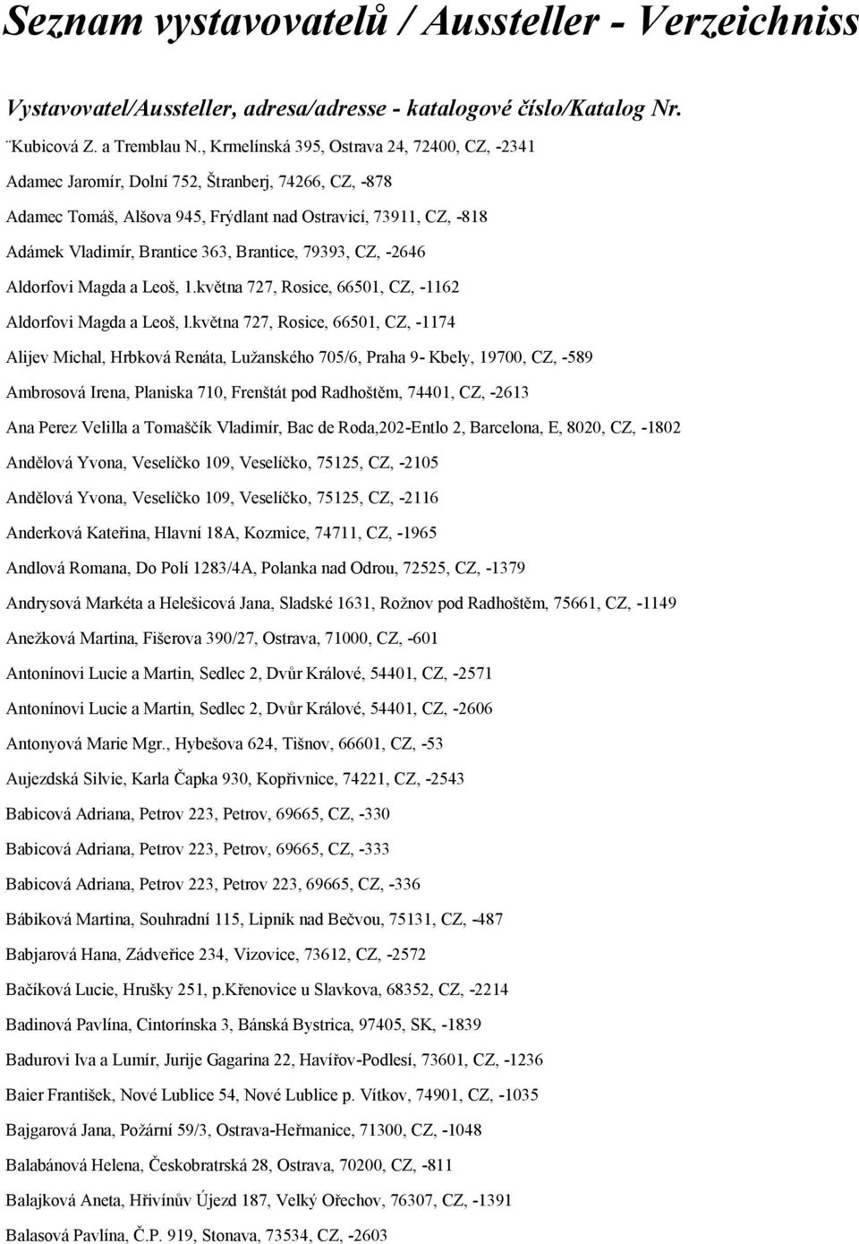 Brantice, 79393, CZ, -2646 Aldorfovi Magda a Leoš, 1.května 727, Rosice, 66501, CZ, -1162 Aldorfovi Magda a Leoš, l.