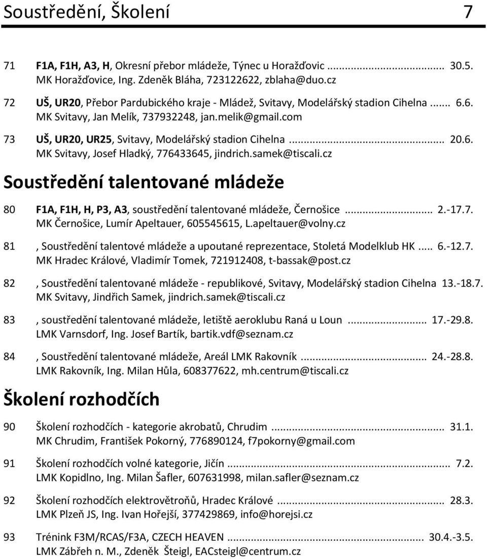 com 73 UŠ, UR20, UR25, Svitavy, Modelářský stadion Cihelna... 20.6. MK Svitavy, Josef Hladký, 776433645, jindrich.samek@tiscali.