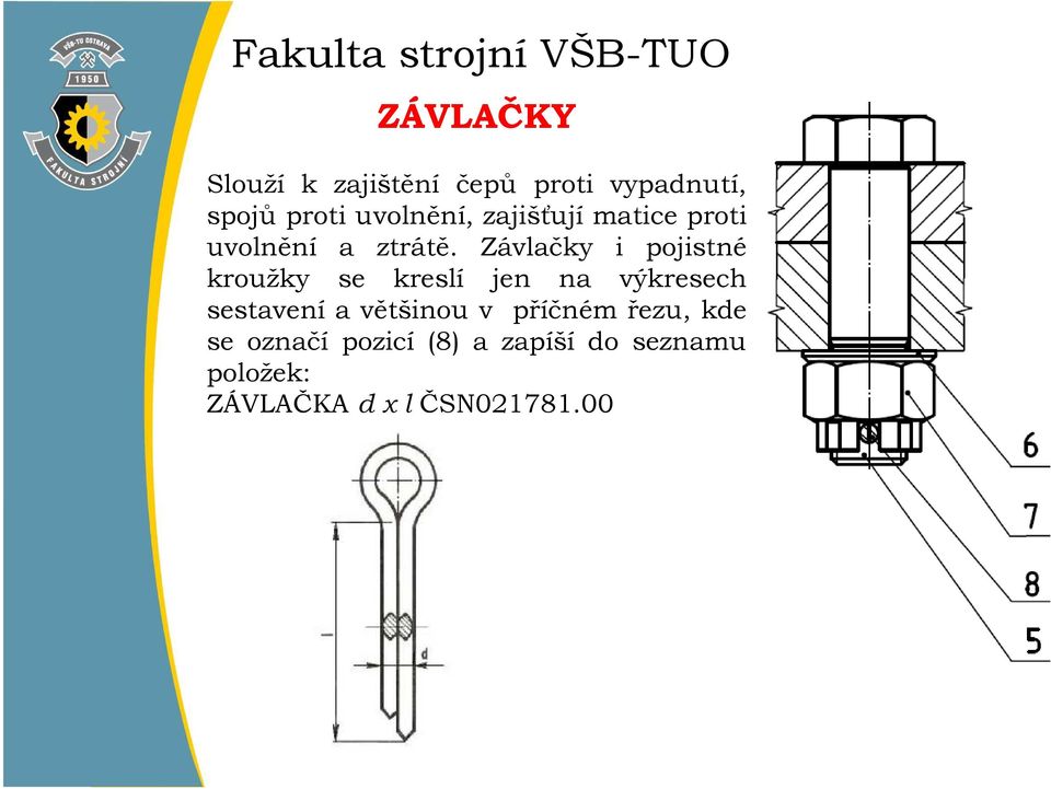 Závlačky i pojistné kroužky se kreslí jen na výkresech sestavení a