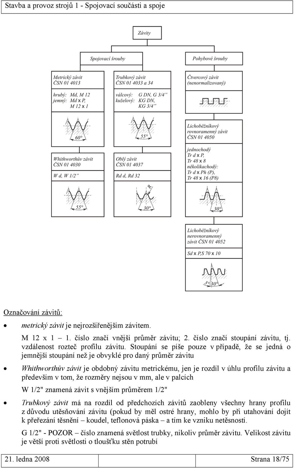 především v tom, že rozměry nejsou v mm, ale v palcích W 1/2" znamená závit s vnějším průměrem 1/2" Trubkový závit má na rozdíl od předchozích závitů zaobleny všechny hrany profilu z důvodu