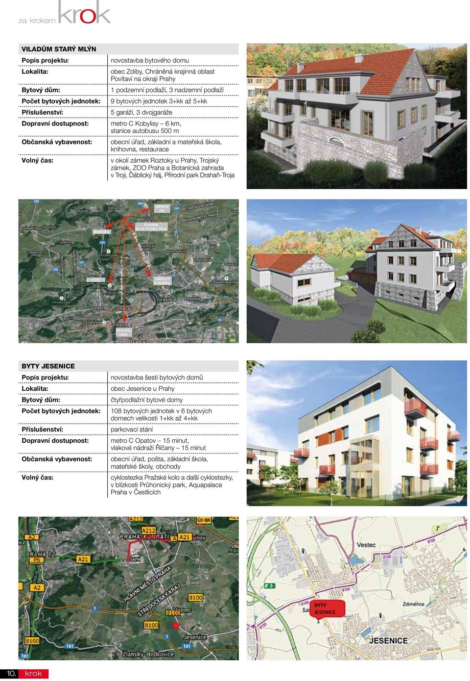 základní a mateřská škola, knihovna, restaurace v okolí zámek Roztoky u Prahy, Trojský zámek, ZOO Praha a Botanická zahrada v Troji, Ďáblický háj, Přírodní park Drahaň-Troja BYTY JESENICE Popis