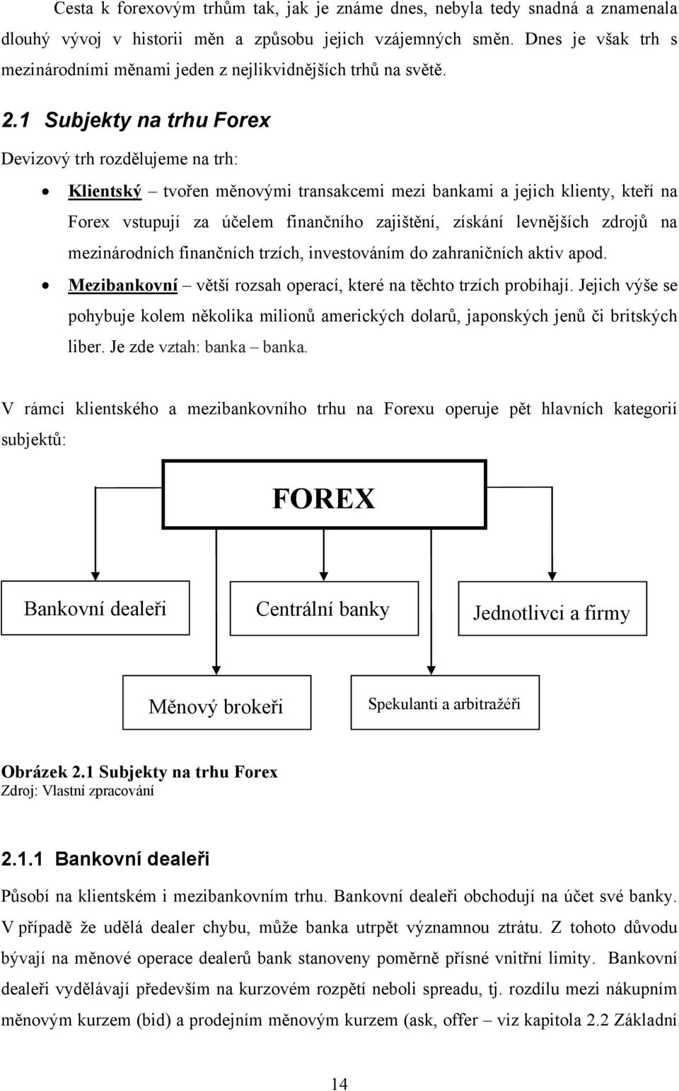1 Subjekty na trhu Forex Devizový trh rozdělujeme na trh: Klientský tvořen měnovými transakcemi mezi bankami a jejich klienty, kteří na Forex vstupují za účelem finančního zajińtění, získání