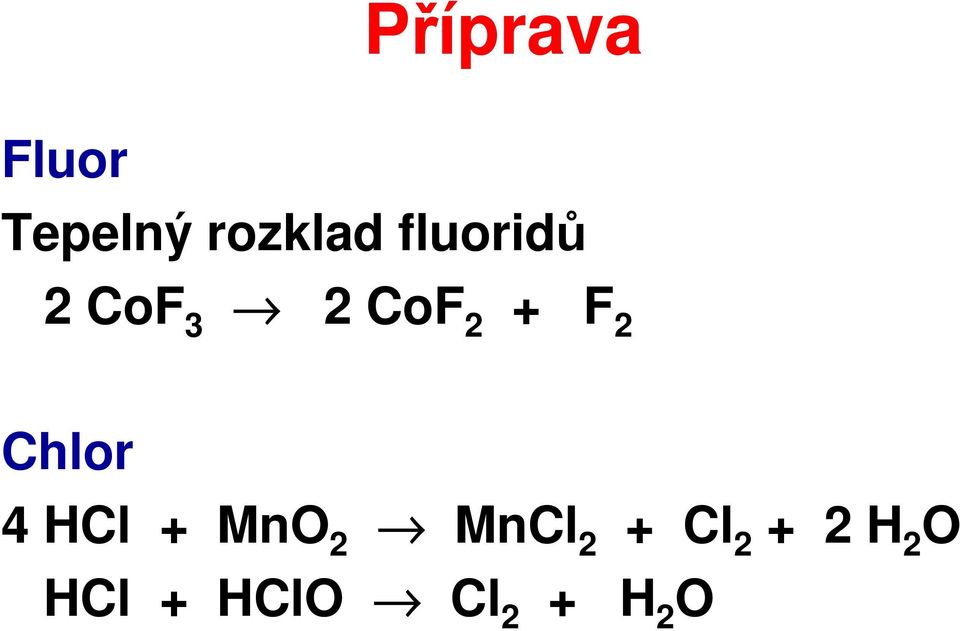 Chlor 4 HCl + MnO 2 MnCl 2 + Cl