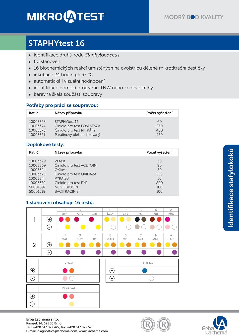 Činidlo pro test NITRÁTY 460 10003371 Parafínový olej sterilizovaný 250 Doplňkové testy: 10003329 VPtest 50 10003369 Činidlo pro test ACETOIN 90 10003324 OXItest 50 10003375 Činidlo pro test OXIDÁZA