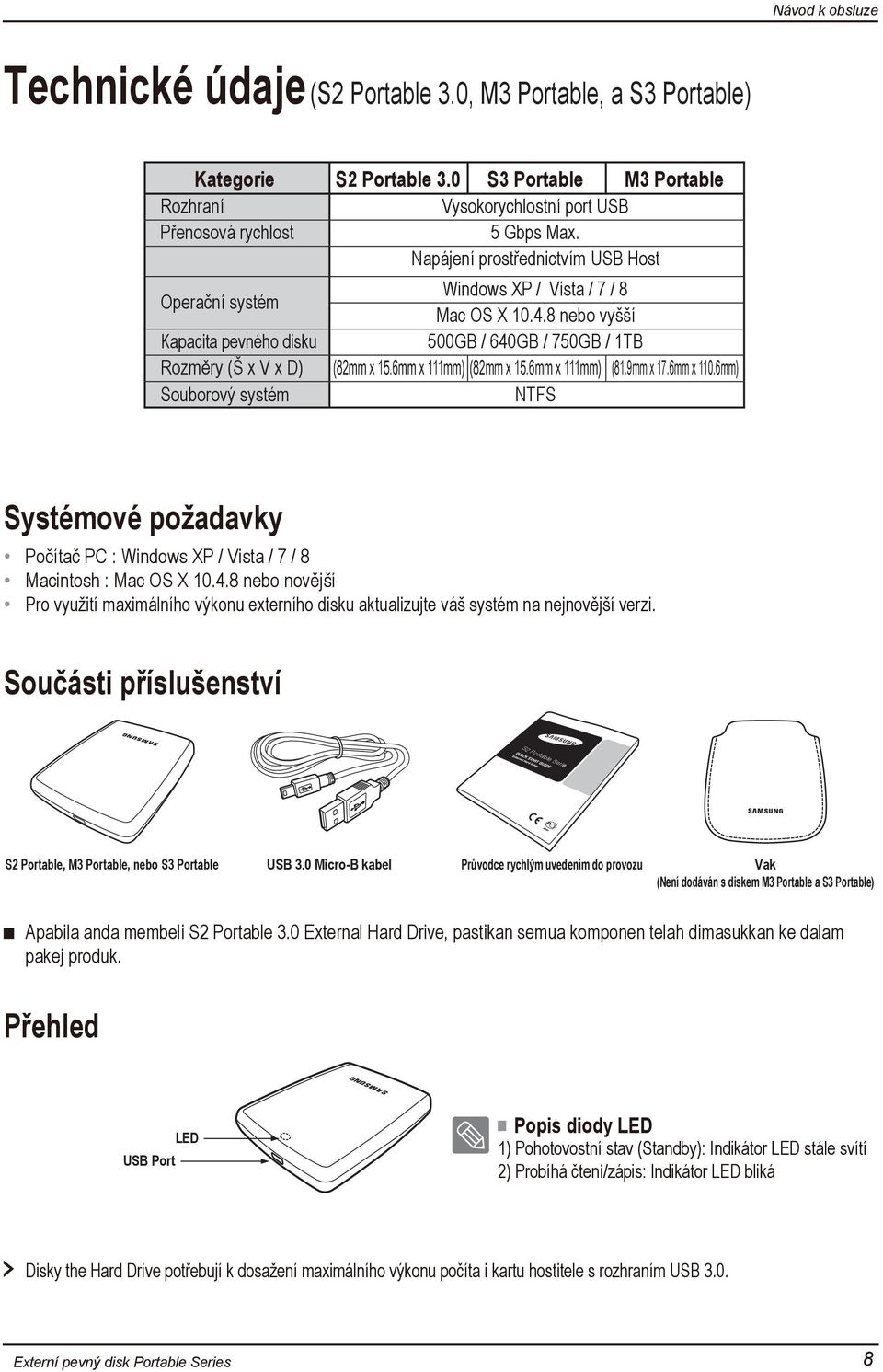 6mm x 111mm) (81.9mm x 17.6mm x 110.6mm) Souborový systém NTFS Operační systém Systémové požadavky Počítač PC : Windows XP / Vista / 7 / 8 Macintosh : Mac OS X 10.4.