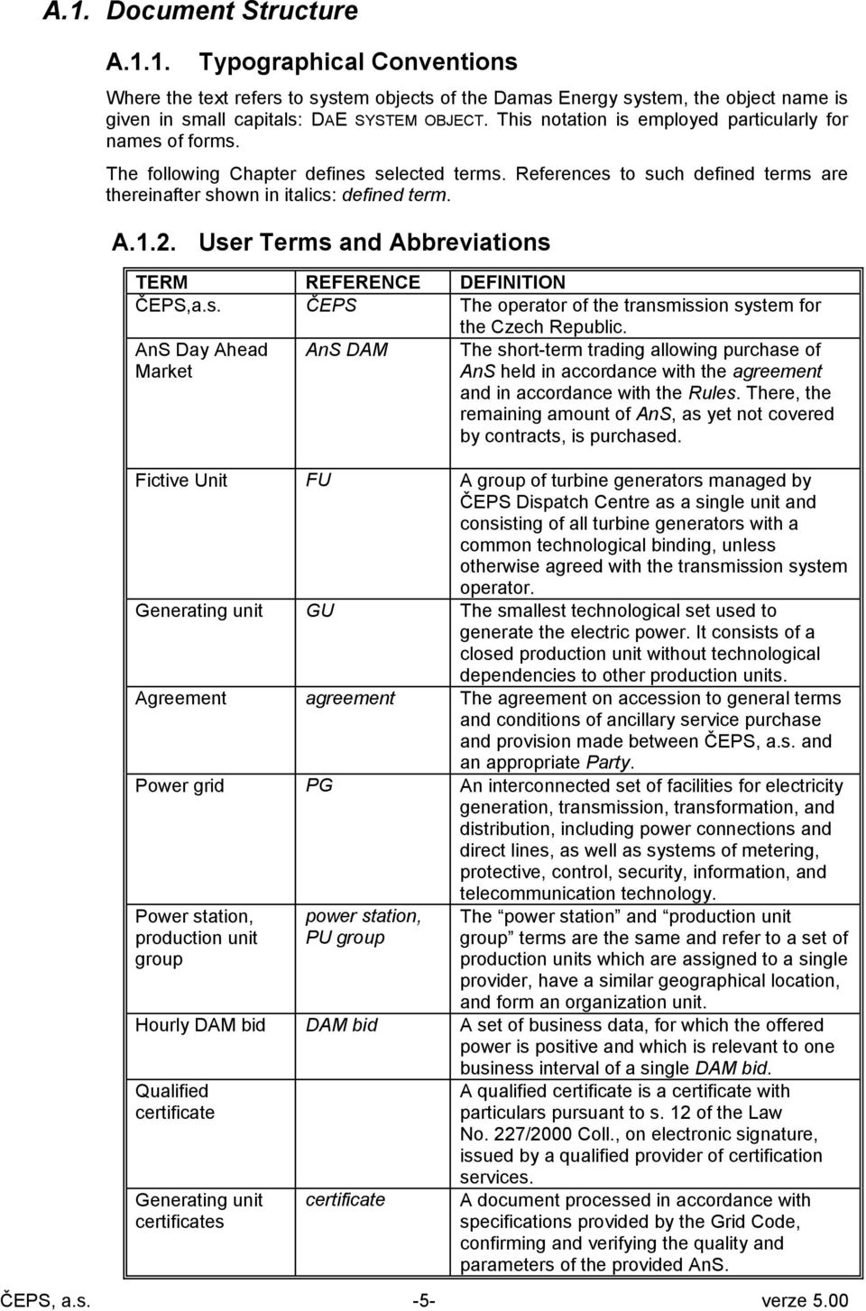 User Terms and Abbreviations TERM REFERENCE DEFINITION ČEPS,a.s. ČEPS The operator of the transmission system for the Czech Republic.