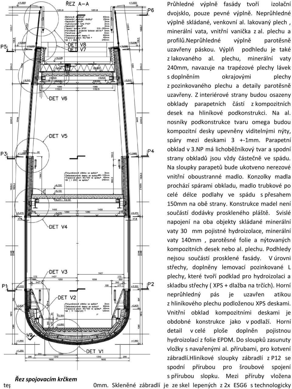 plechu, minerální vaty 240mm, navazuje na trapézové plechy lávek s doplněním okrajovými plechy z pozinkovaného plechu a detaily parotěsně uzavřeny.