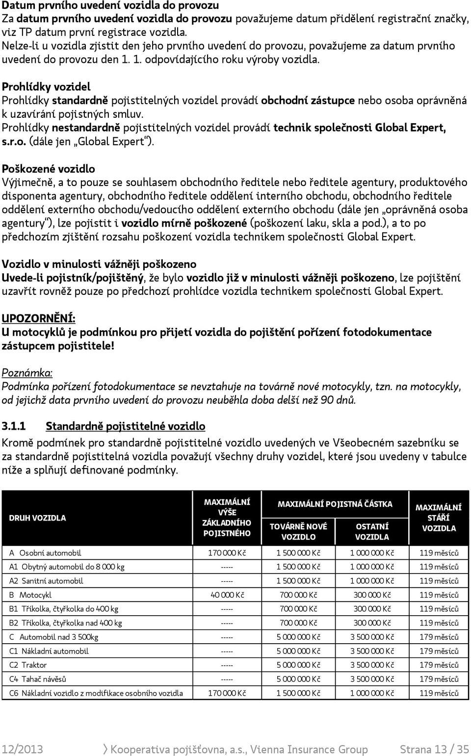 Prohlídky vozidel Prohlídky standardně pojistitelných vozidel provádí obchodní zástupce nebo osoba oprávněná k uzavírání pojistných smluv.