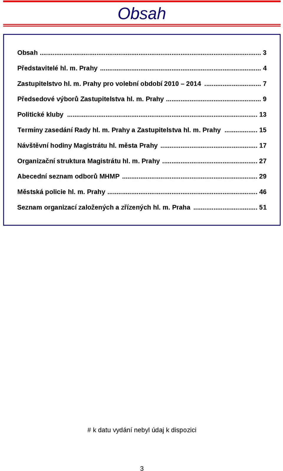 m. Prahy... 15 Návštěvní hodiny Magistrátu hl. města Prahy... 17 Organizační struktura Magistrátu hl. m. Prahy... 27 Abecední seznam odborů MHMP.