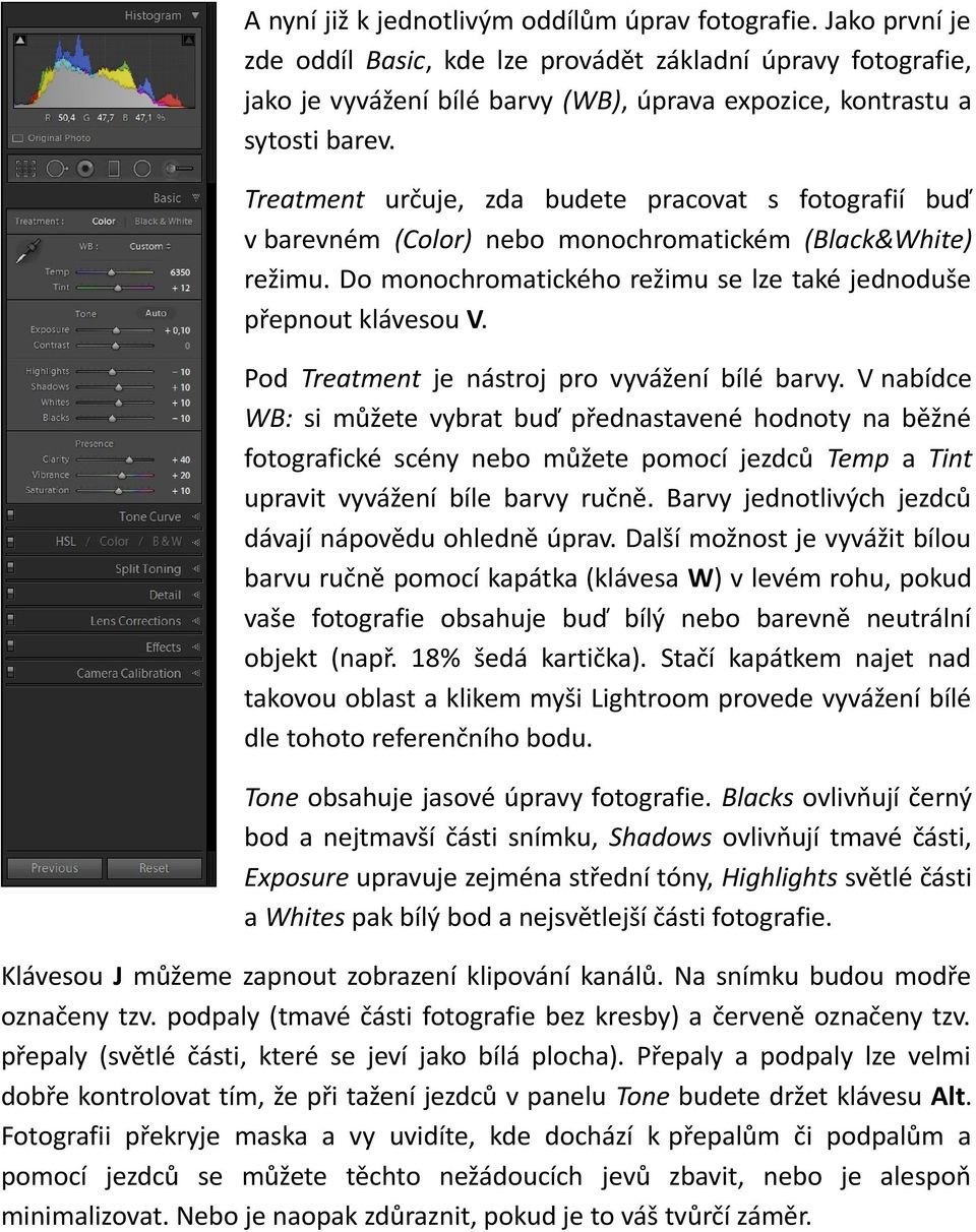 Treatment určuje, zda budete pracovat s fotografií buď v barevném (Color) nebo monochromatickém (Black&White) režimu. Do monochromatického režimu se lze také jednoduše přepnout klávesou V.