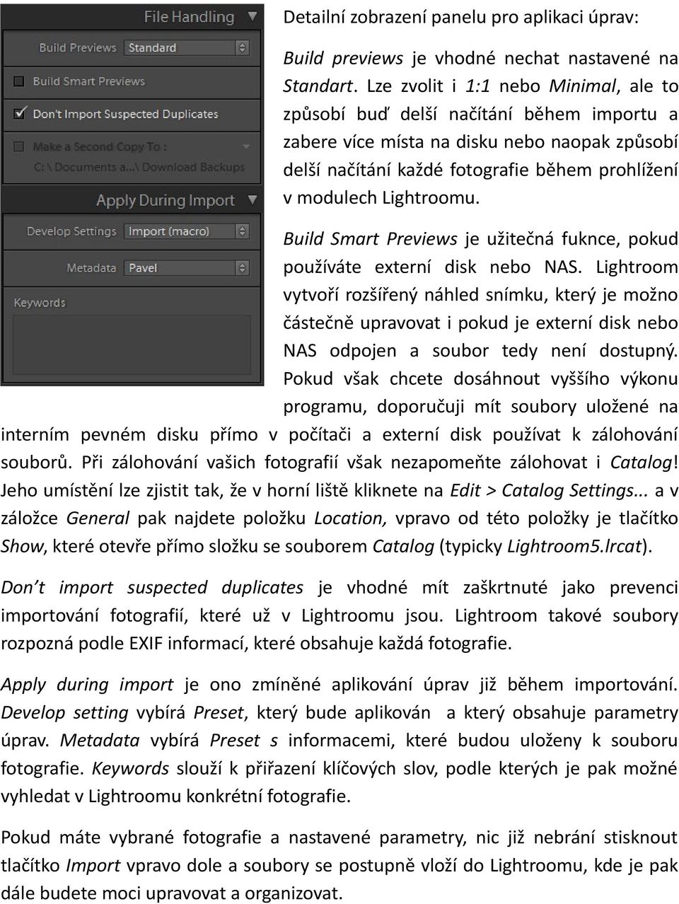 Build Smart Previews je užitečná fuknce, pokud používáte externí disk nebo NAS.