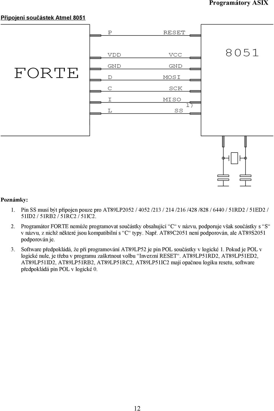 AT89C2051 není podporován, ale AT89S2051 podporován je. 3. Software předpokládá, že při programování AT89LP52 je pin POL součástky v logické 1.