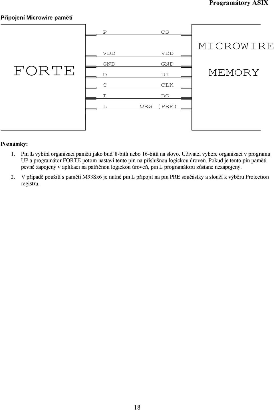 Pokud je tento pin paměti pevně zapojený v aplikaci na patřičnou logickou úroveň, pin L programátoru zůstane