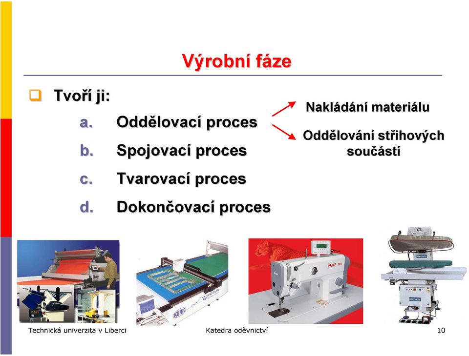 Dokončovací proces Nakládání materiálu Oddělování