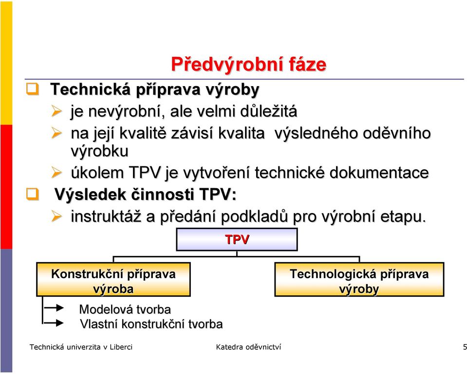 TPV: instruktáž a předání podkladů pro výrobní etapu.