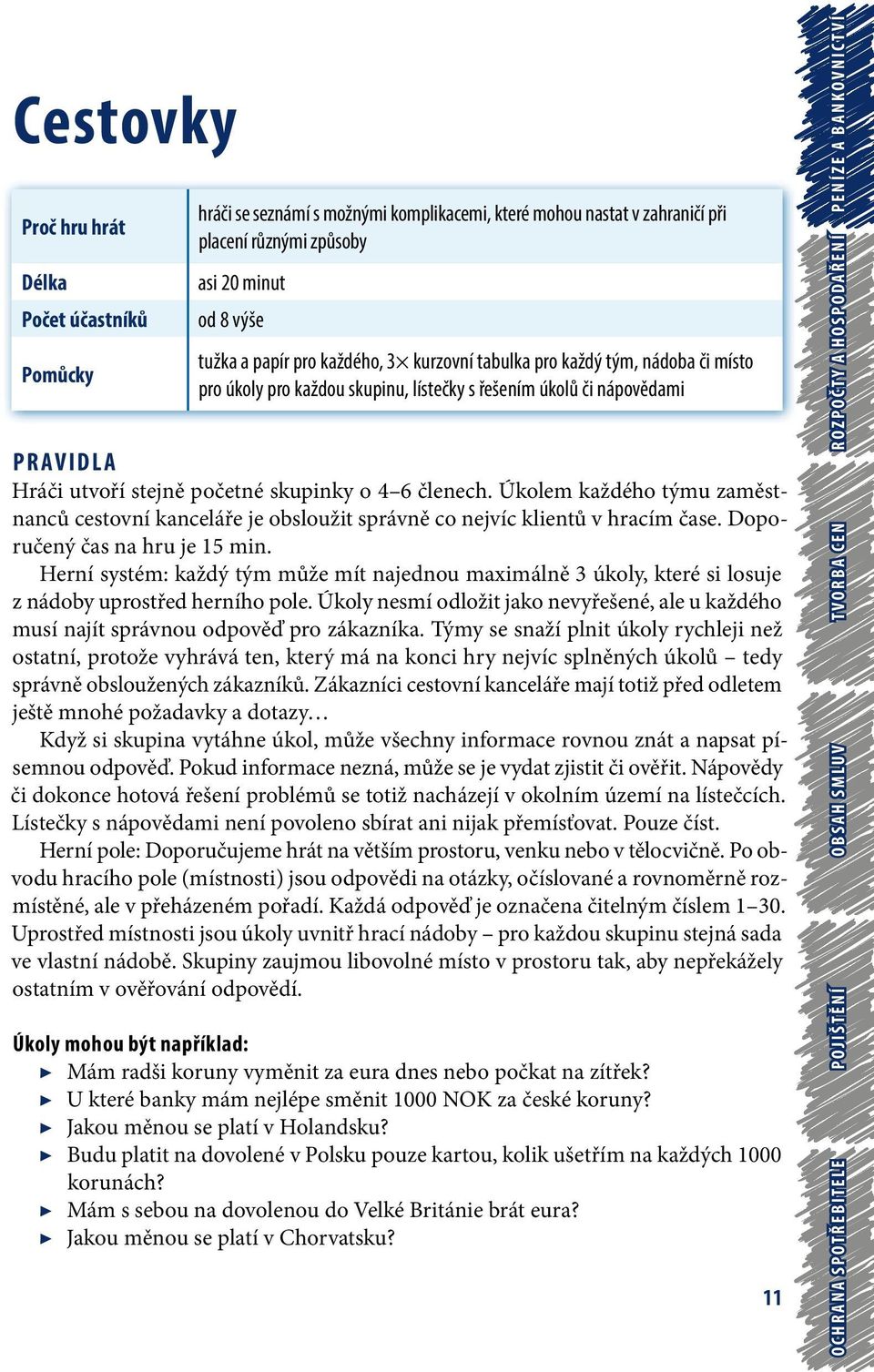 Úkolem každého týmu zaměstnanců cestovní kanceláře je obsloužit správně co nejvíc klientů v hracím čase. Doporučený čas na hru je 15 min.