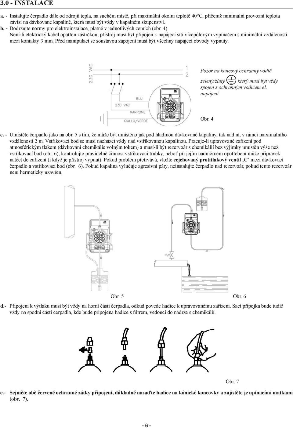 skupenství. b. - Dodržujte normy pro elektroinstalace, platné v jednotlivých zemích (obr. 4).