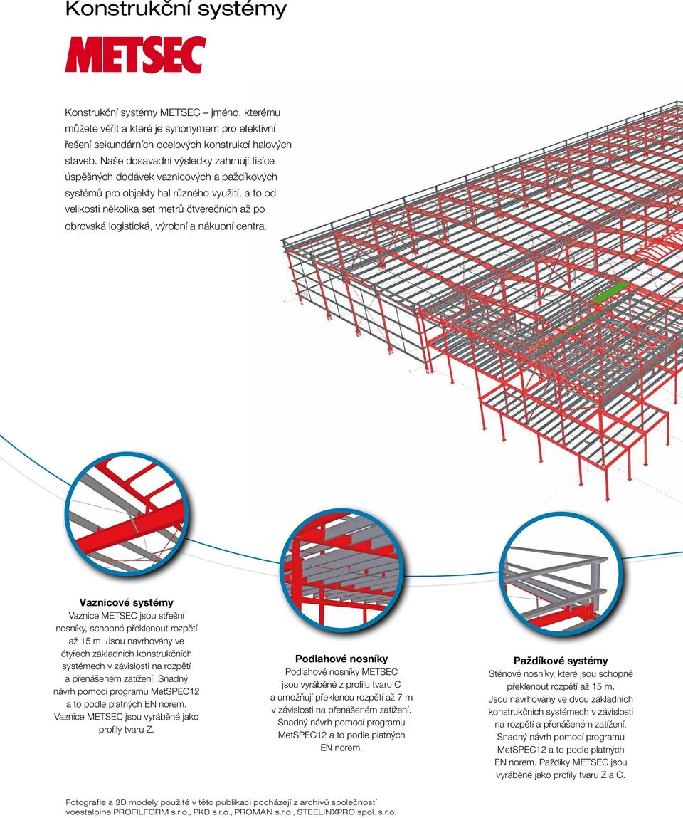 logistická, výrobní a nákupní centra. Vaznicové systémy Vaznice METSEC jsou střešní nosníky, schopné překlenout rozpětí až 15 m.
