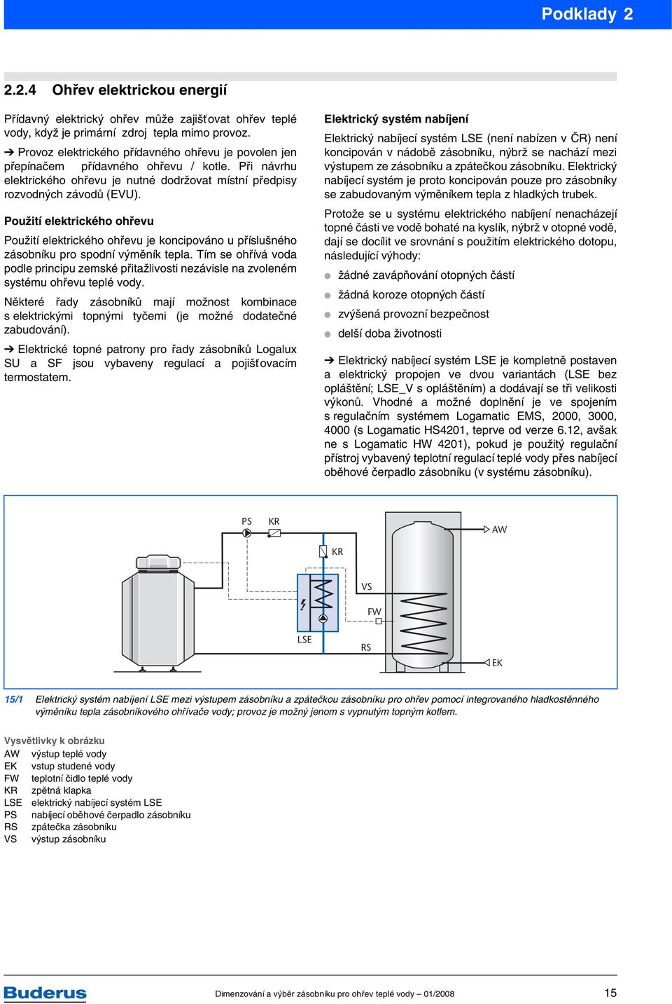 Použití elektrického ohřevu Použití elektrického ohřevu je koncipováno u příslušného zásobníku pro spodní výměník tepla.