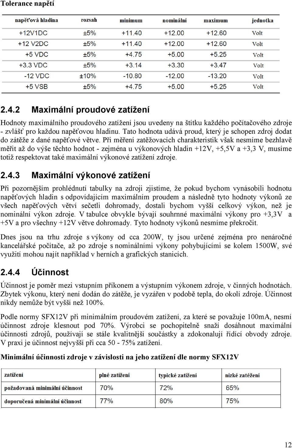 Při měření zatěžovacích charakteristik však nesmíme bezhlavě měřit až do výše těchto hodnot - zejména u výkonových hladin +12V, +5,5V a +3,3 V, musíme totiž respektovat také maximální výkonové