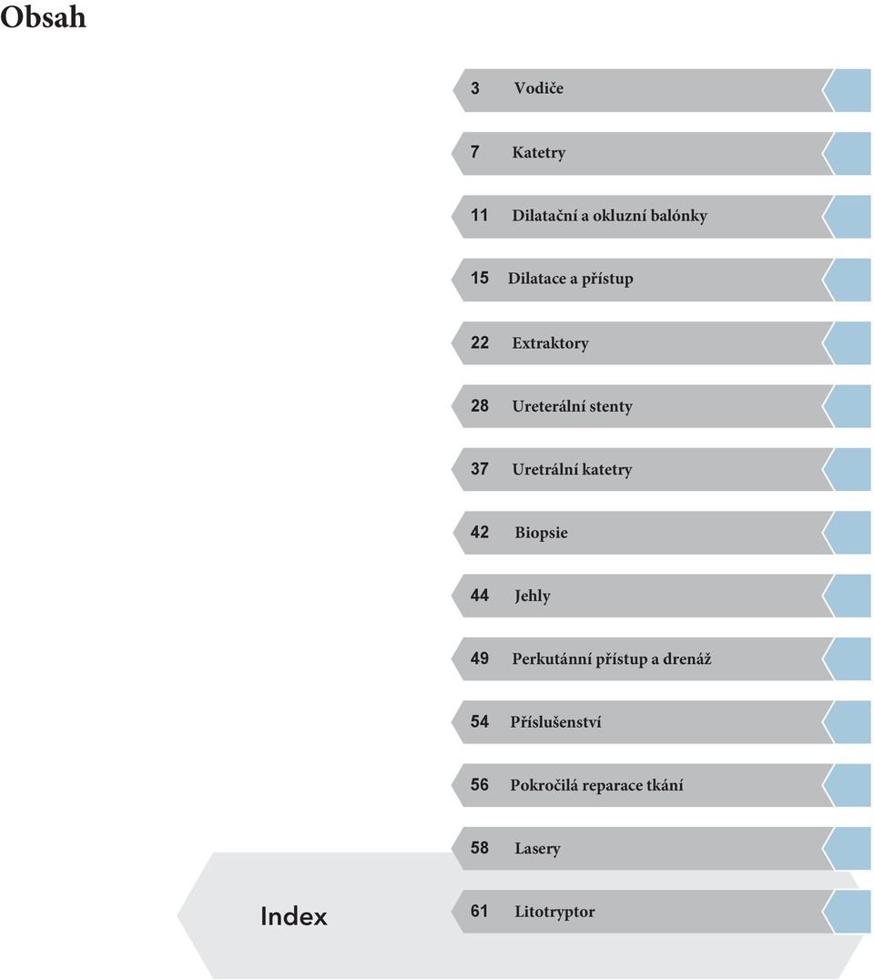 Uretrální katetry 42 Biopsie 44 Jehly 49 Perkutánní přístup a