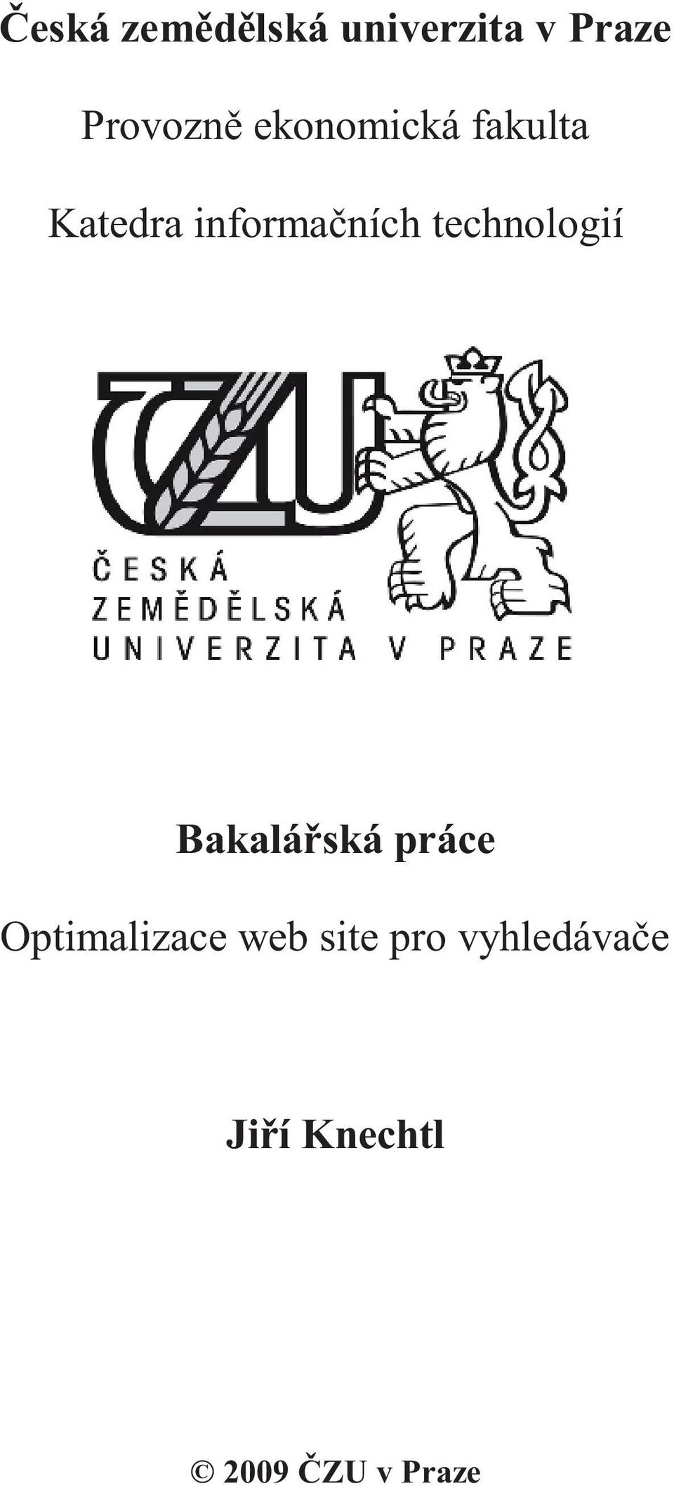 technologií Bakalářská práce Optimalizace web