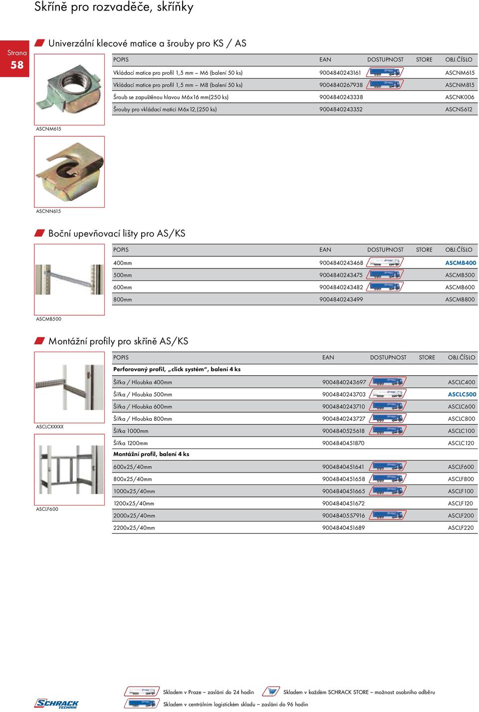 9004840243468 ASCMB400 500mm 9004840243475 ASCMB500 600mm 9004840243482 ASCMB600 800mm 9004840243499 ASCMB800 ASCMB500 w Montážní profily pro skříně AS/KS Perforovaný profil, click systém, balení 4