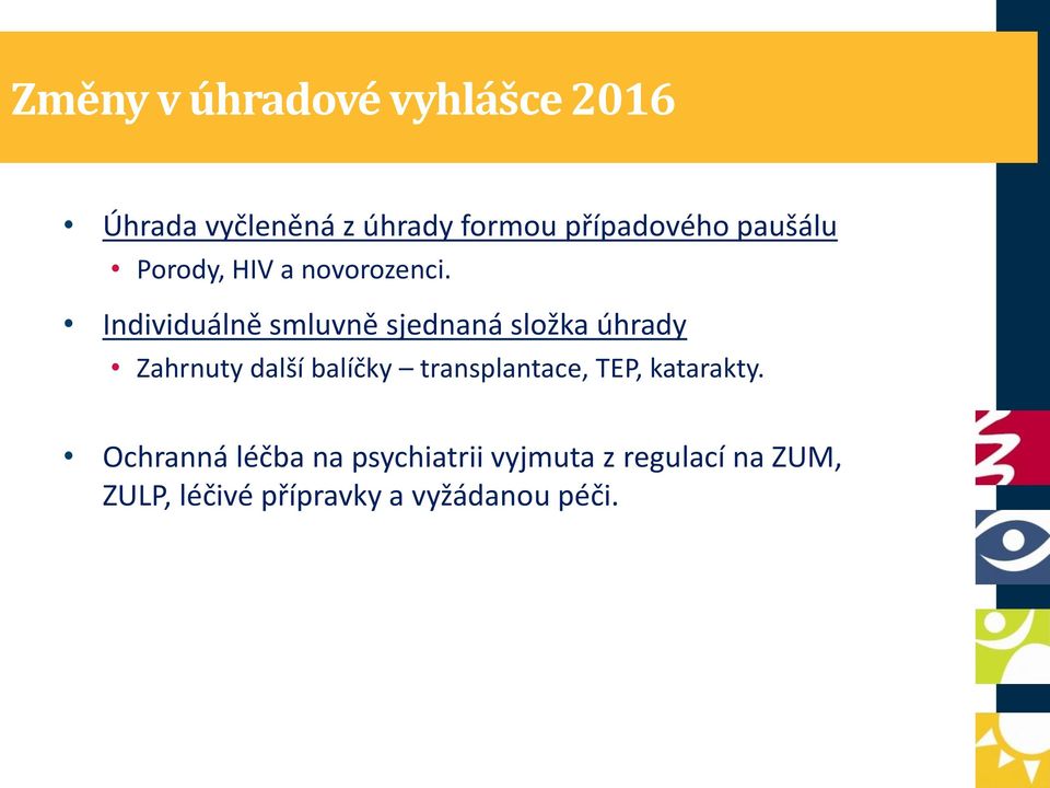 Individuálně smluvně sjednaná složka úhrady Zahrnuty další balíčky