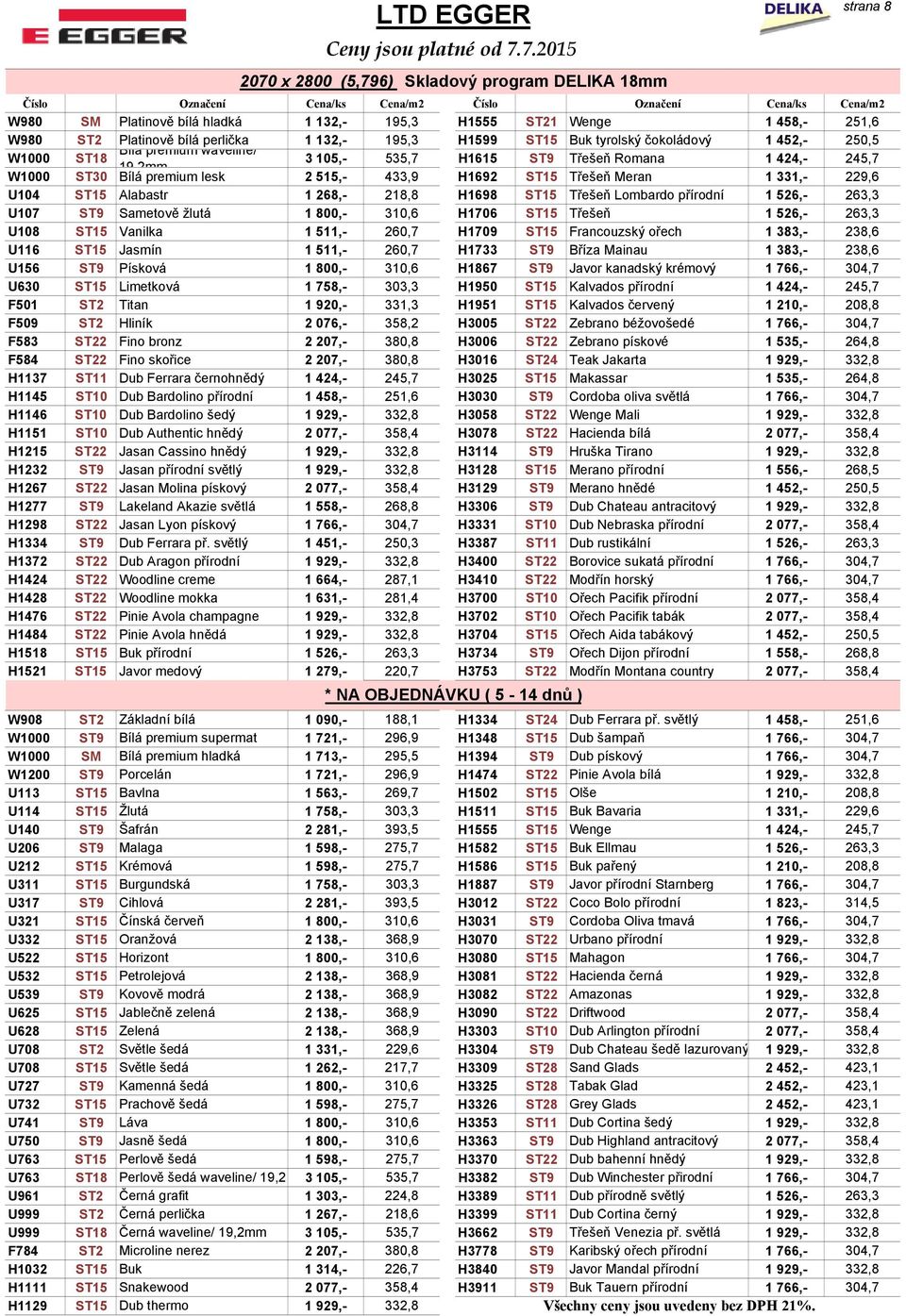 ST2 Platinově bílá perlička 1 132,- 195,3 H1599 ST15 Buk tyrolský čokoládový 1 452,- 250,5 Bílá premium waveline/ W1000 ST18 3 105,- 535,7 H1615 ST9 Třešeň Romana 1 424,- 245,7 19,2mm W1000 ST30 Bílá