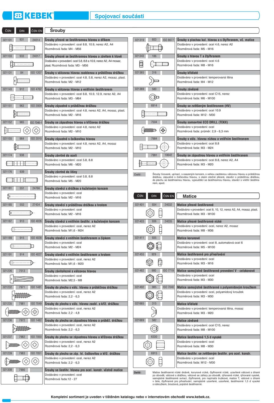 Rozměrová řada: M3 - M56 021343 186 Šrouby s hlavou T a čtyřhranem 4.6 Rozměrová řada: M8 - M16 021131 84 ISO 1207 Šrouby s válcovou hlavou zaoblenou a průběžnou drážkou 4.8, 5.
