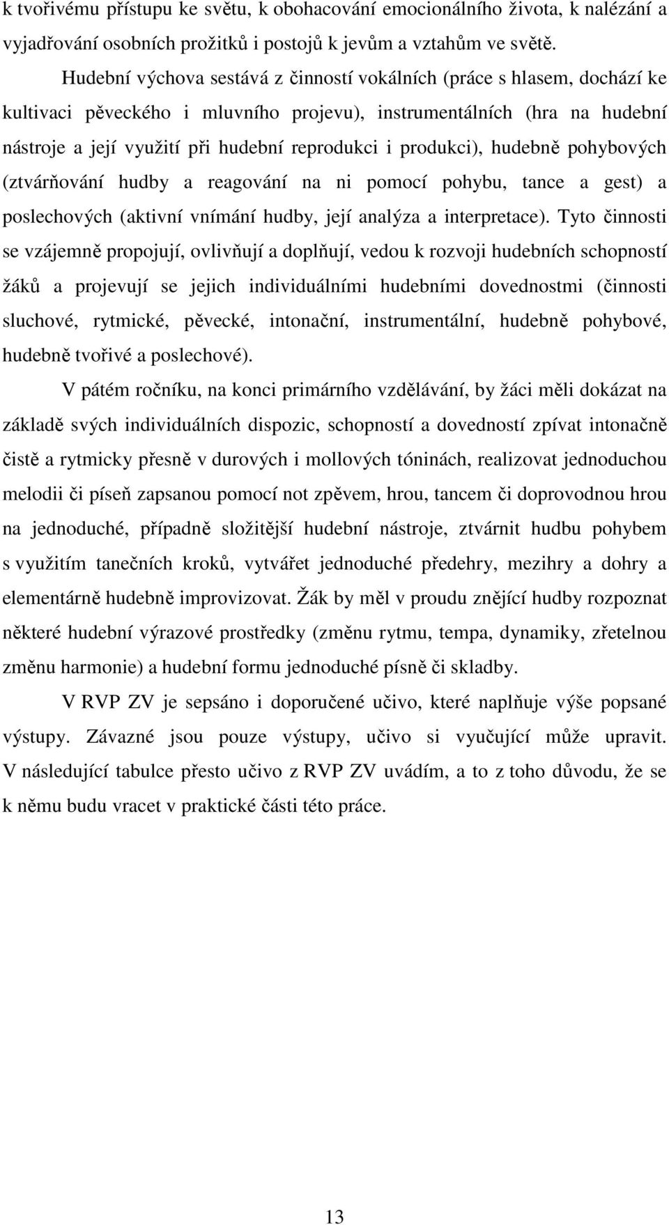 produkci), hudebně pohybových (ztvárňování hudby a reagování na ni pomocí pohybu, tance a gest) a poslechových (aktivní vnímání hudby, její analýza a interpretace).