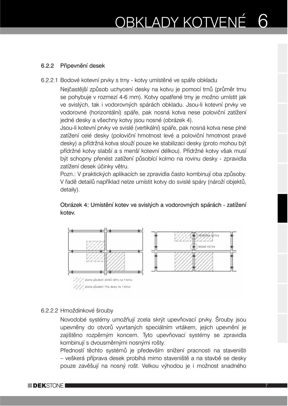 Jsou-li kotevní prvky ve vodorovné (horizontální) spáře, pak nosná kotva nese poloviční zatížení jedné desky a všechny kotvy jsou nosné (obrázek 4).