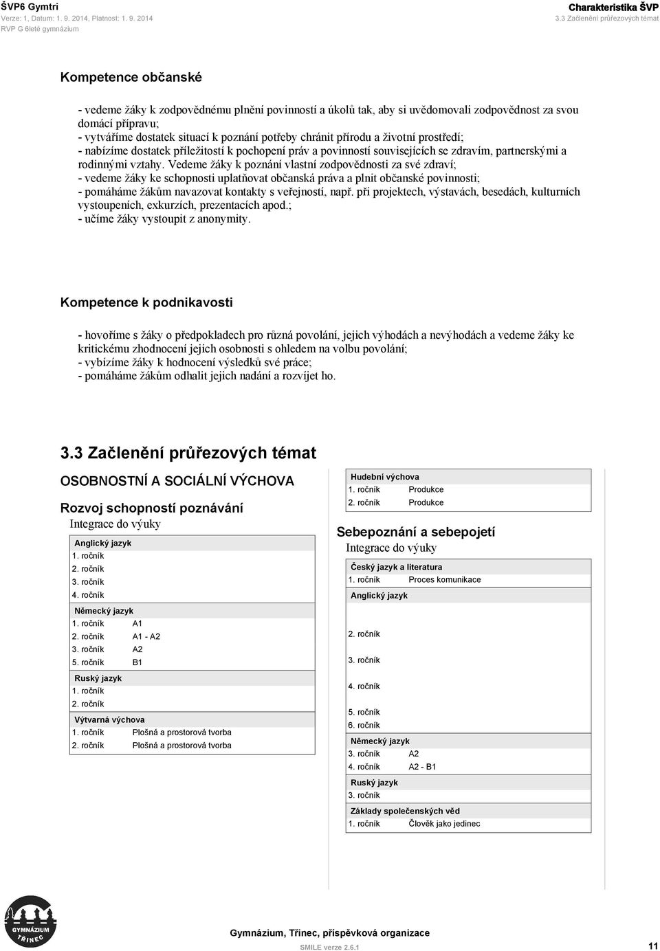 poznání potřeby chránit přírodu a životní prostředí; - nabízíme dostatek příležitostí k pochopení práv a povinností souvisejících se zdravím, partnerskými a rodinnými vztahy.