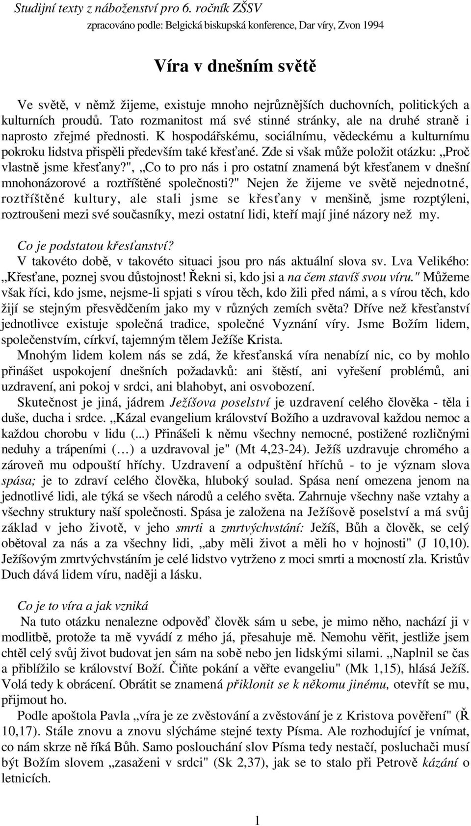 Tato rozmanitost má své stinné stránky, ale na druhé straně i naprosto zřejmé přednosti. K hospodářskému, sociálnímu, vědeckému a kulturnímu pokroku lidstva přispěli především také křesťané.