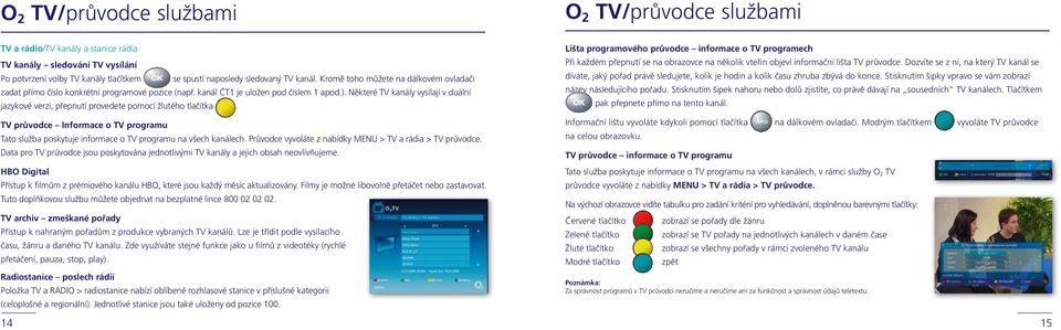 Některé TV kanály vysílají v duální jazykové verzi, přepnutí provedete pomocí žlutého tlačítka. TV průvodce Informace o TV programu Tato služba poskytuje informace o TV programu na všech kanálech.