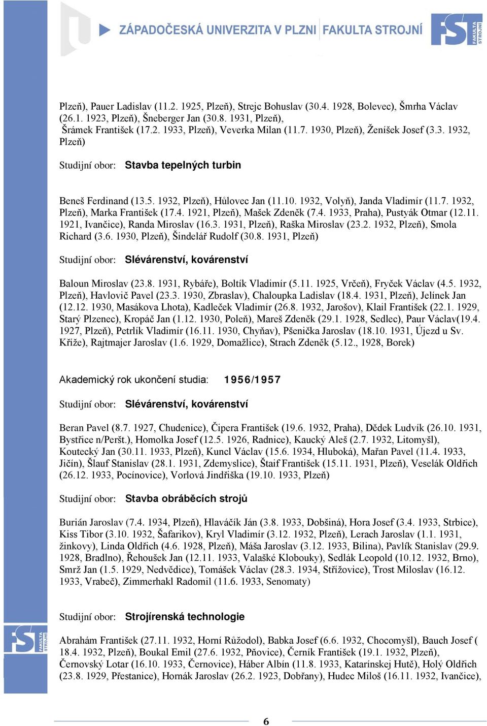 4. 1921, Plzeň), Mašek Zdeněk (7.4. 1933, Praha), Pustyák Otmar (12.11. 1921, Ivančice), Randa Miroslav (16.3. 1931, Plzeň), Raška Miroslav (23.2. 1932, Plzeň), Smola Richard (3.6. 1930, Plzeň), Šindelář Rudolf (30.