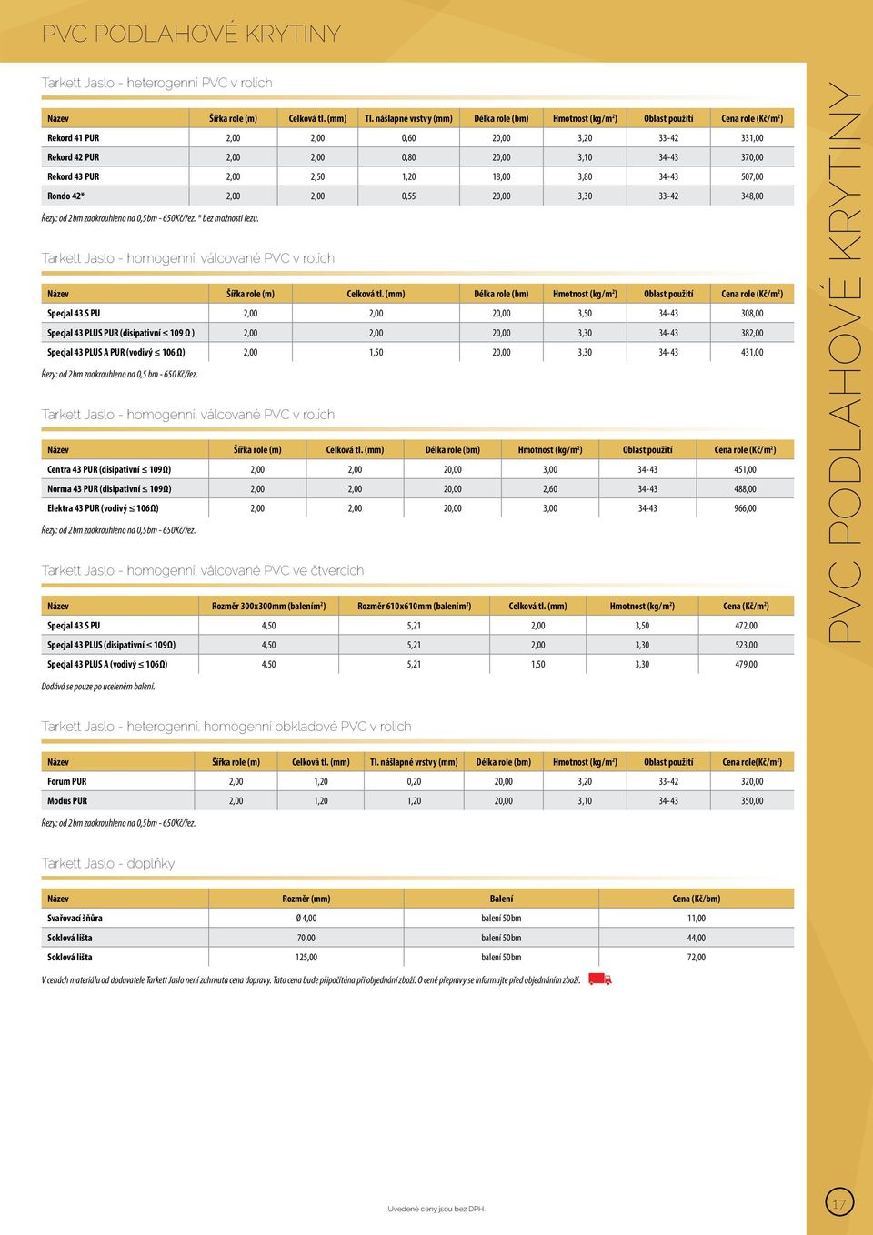 Rekord 43 PUR 2,00 2,50 1,20 18,00 3,80 34-43 507,00 Rondo 42* 2,00 2,00 0,55 20,00 3,30 33-42 348,00 Řezy: od 2 bm zaokrouhleno na 0,5 bm - 650 kč/řez. * bez možnosti řezu.