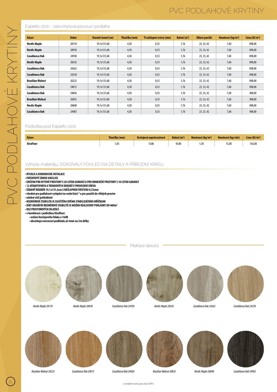 23, 33, 42 7,60 898,00 Casablanca Oak 24930 19,1 x 131,60 4,50 0,55 1,76 23, 33, 42 7,60 898,00 Nordic Maple 28242 19,1 x 131,60 4,50 0,55 1,76 23, 33, 42 7,60 898,00 Casablanca Oak 24262 19,1 x